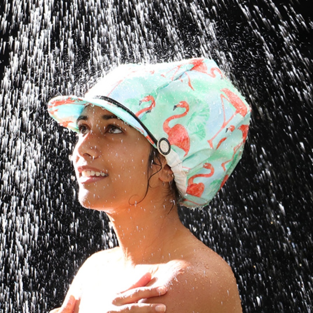 {Shower Cap/Hat} - Beachy Flamingo w/ Bill